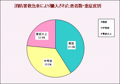 消防署救急車により搬入された患者数・重症度別